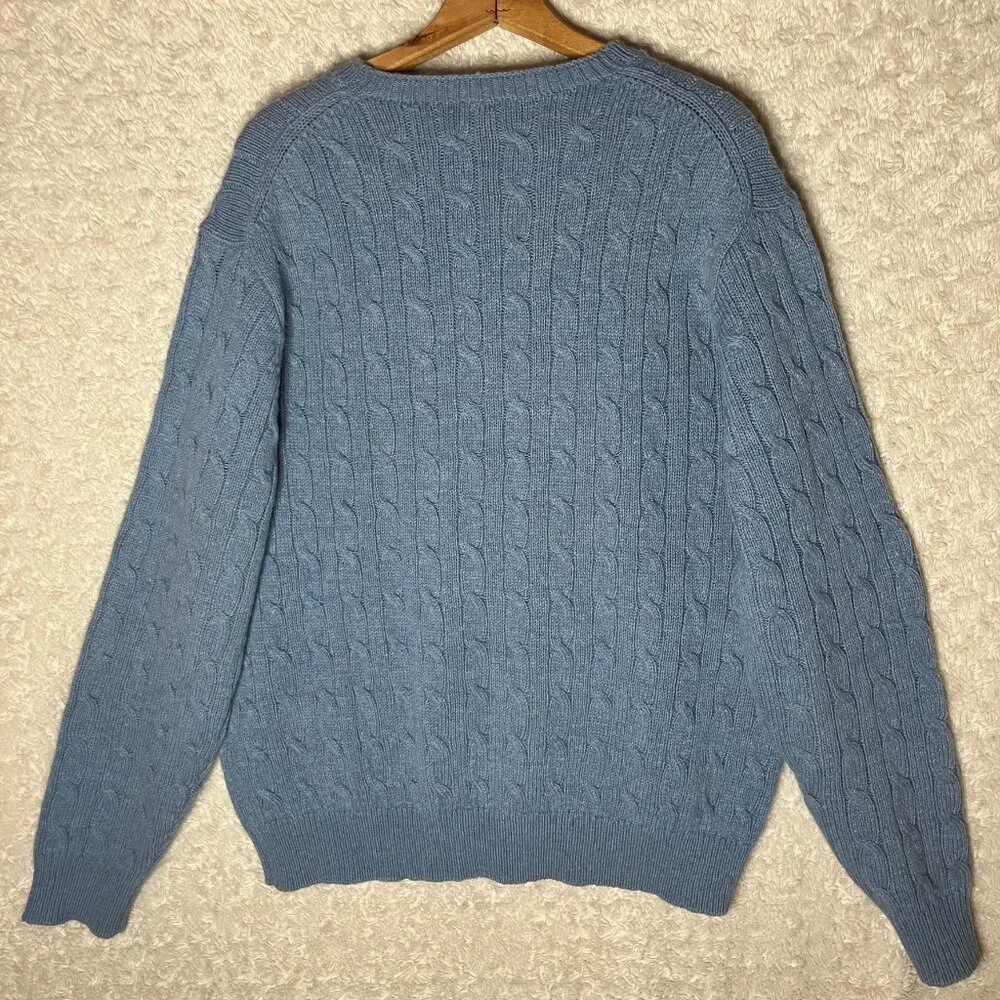 Vineyard Vines Mens Large Blue Wool Blend Cable Knit Crewneck Whale Logo Sweater